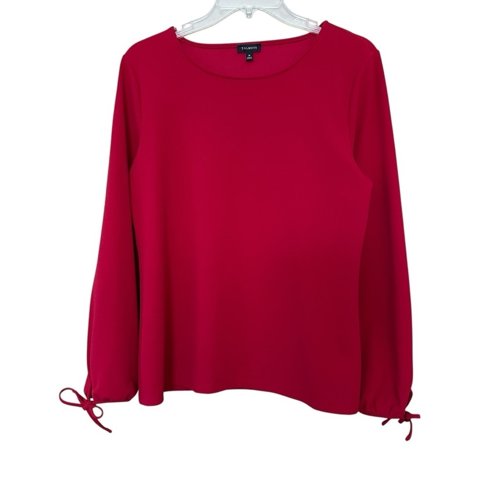 Talbots Vibrant Red Jersey Blouse with Tie Sleeves, Medium